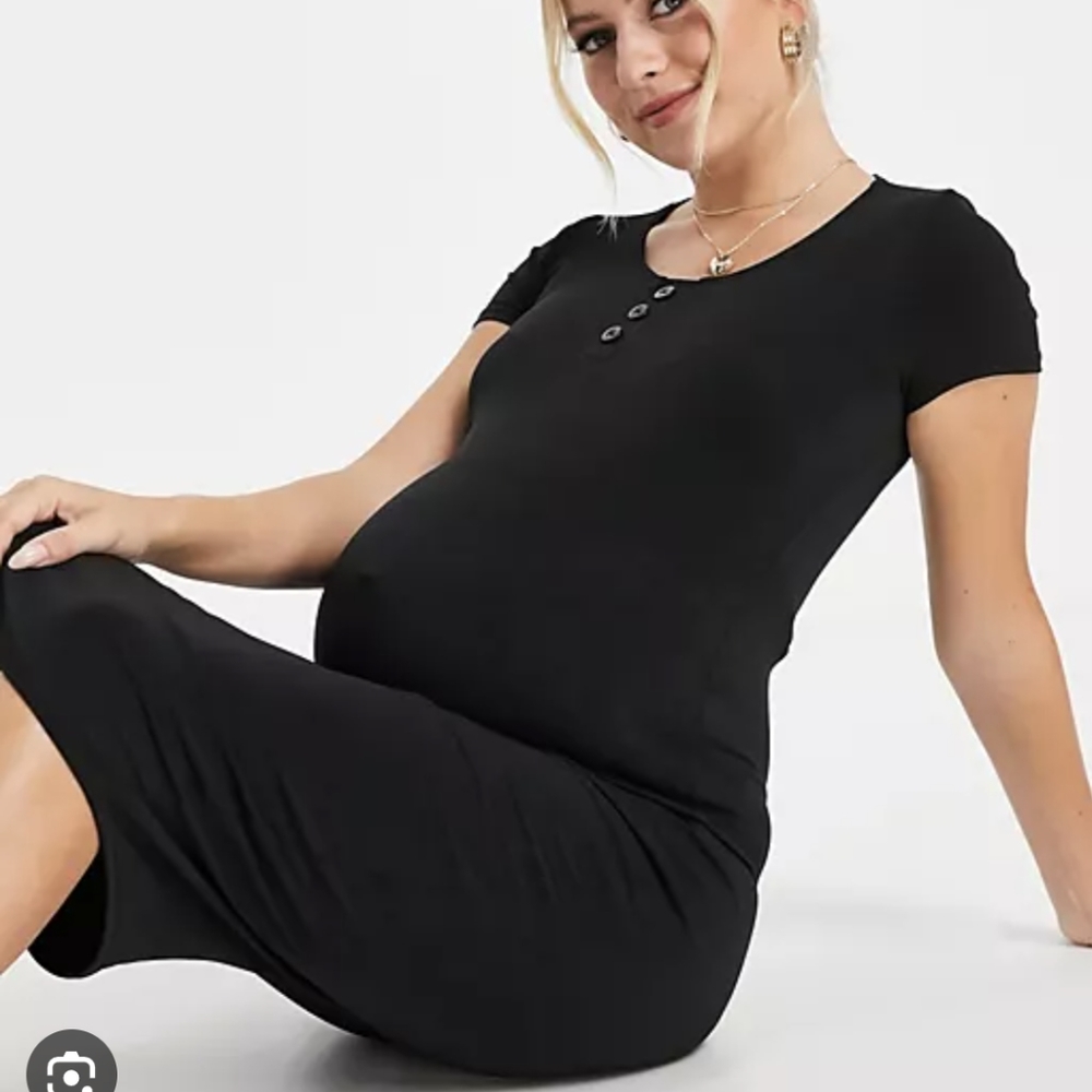 Flounce Maternity basic jersey midi dress with cap sleeve in black